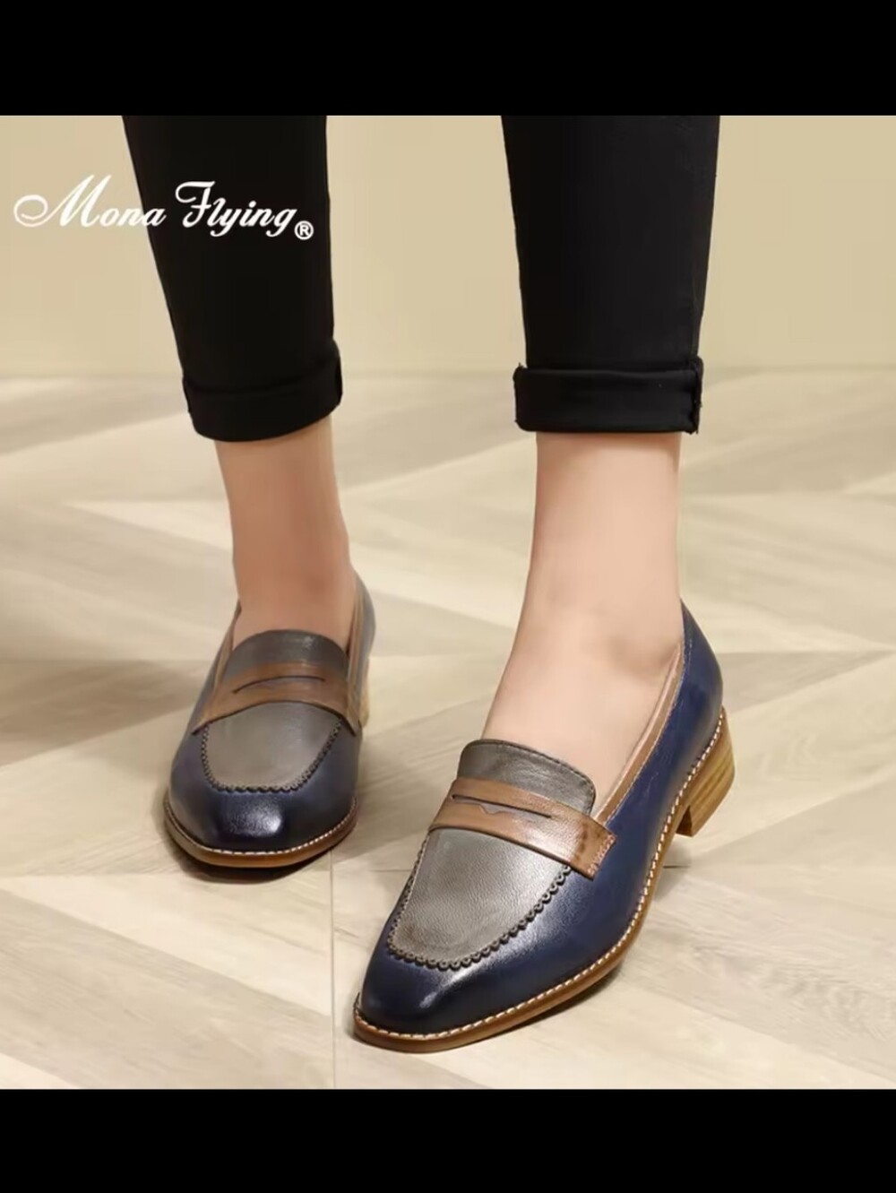 Mona Flying Square Toe Colorblock Penny Loafers 9 Slip On Leather EU 40 US 9